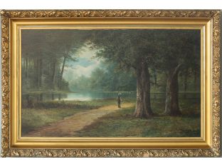 Fisherman On Path, 19th Century Landscape 60W x 41H