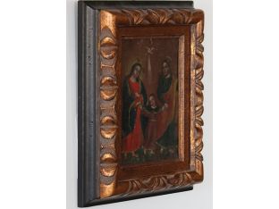 Small Holy Family Portrait, Mexican School, 19th Century 8.25W x 10H