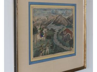 Mughal School Tiger Hunt Gouache Painting, 18th/19th Century 20W x 17H