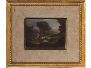 Landscape with Castle, Oil on Panel, 19th Century 12.75W x 11.25H