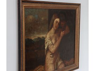 Old Master Oil Painting of Woman and Mirror 37.5W x 29.5H