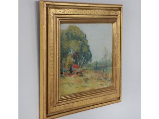 Country Cottage Landscape, Oil on Board, Early 20th Century 20W x 17H