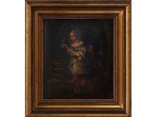 Old Masters Style Painting, Interior Scene, 19th Century 12W x 13.75H