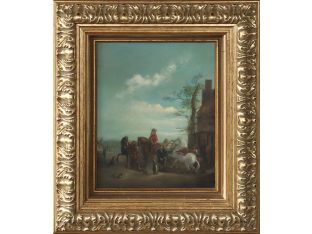 Dutch School, Oil on Board Hunt Scene, 18th Century 24W x 27H