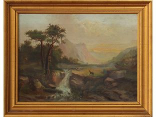 Hudson River School, Lone Buck, Oil On Canvas, 19th Century 19.5W X 15.25H