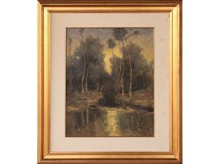 American School Florida Palm Tree Oil Painting 25W x 29H - Cleared Art