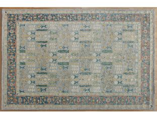 9''3" X 13' Blue on Blue Wool Hooked Rug - Cleared