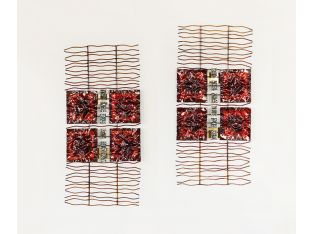Set of 2 Deep Amber Abstract Wall Sculptures - Cleared
