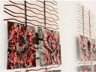 Set of 2 Deep Amber Abstract Wall Sculptures - Cleared