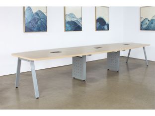 Boat Shaped Adjustable Conference Table W/Oblique Silver Legs