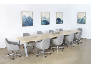 Boat Shaped Adjustable Conference Table W/Oblique Silver Legs