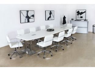 White Leather & Chrome Conference Chair On Casters