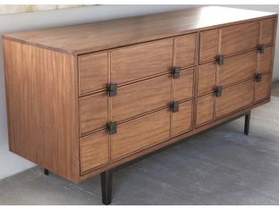 Mid-Century Modern Walnut Console with Square Pattern