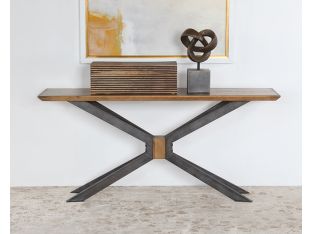 Industrial Iron and Brass Console Table 