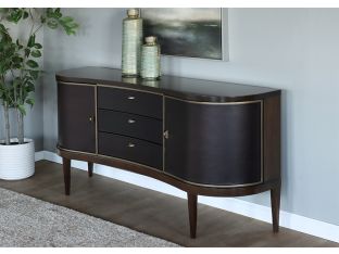Dark Eucalyptus Wood Curved Console w/ Bronze Trim