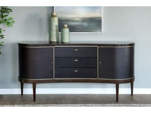 Dark Eucalyptus Wood Curved Console w/ Bronze Trim