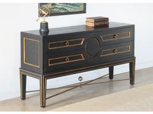 Black with Gold Inlay Credenza on Stretcher Base 
