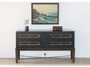 Black with Gold Inlay Credenza on Stretcher Base 