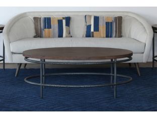 Oval Mango Wood Top Coffee Table With Iron Base
