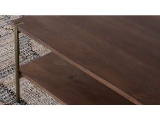 Umber Brown Coffee Table with Antique Brass Base