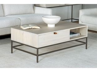 Light Poplar 1 Drawer Coffee Table w/ Leather Pull