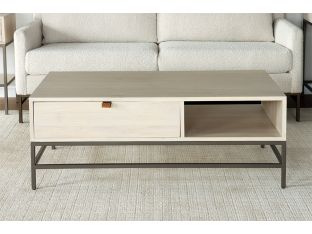 Light Poplar 1 Drawer Coffee Table w/ Leather Pull