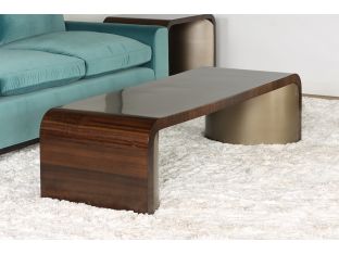 Dark Eucalyptus Wood and Bronze Coffee Table