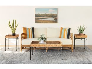 Wicker Coffee Table with Black Wrought Iron Base     