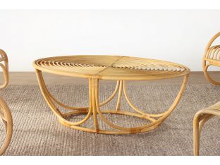 Oval Rattan Coffee Table with Concentric Oval Top