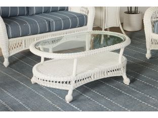 White Wicker Coffee Table with Glass Top