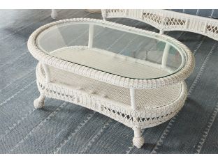 White Wicker Coffee Table with Glass Top