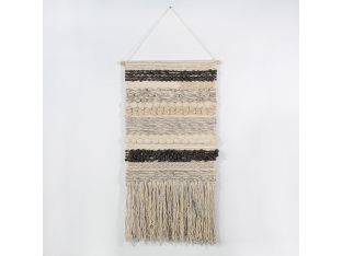 Handwoven Gray & Cream Wall Hanging 24W X 48H