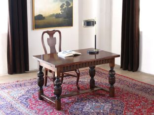 Ornate Carved Oak Draw Leaf Library Table, Circa 1960
