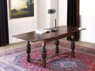 Ornate Carved Oak Draw Leaf Library Table, Circa 1960
