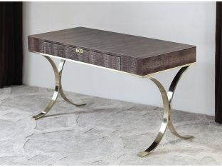 Crocodile Embossed Leather Desk with Brass Legs