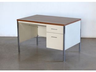 Beige Metal Desk with Woodgrain Top