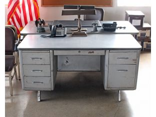 Gray Metal Desk with 5 Side Drawers