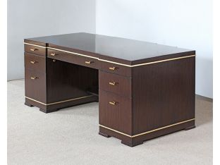 C-Suite Dark Wood Executive Desk with Gold Accent