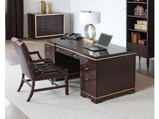 C-Suite Dark Wood Executive Desk with Gold Accent
