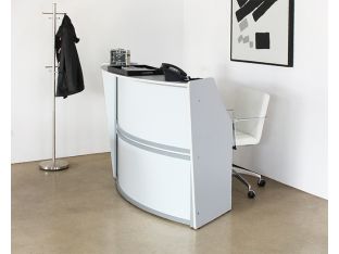 Crescent Shaped White And Silver Reception Desk