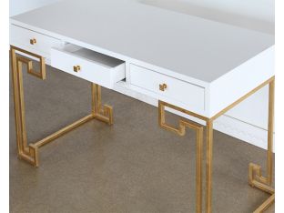 White Lacquer Greek Key Desk