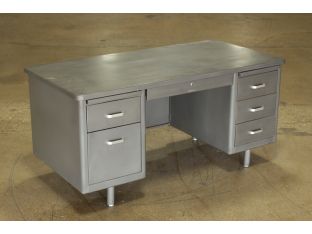 Gray Metal Desk with Gray Top and 5 Side Drawers