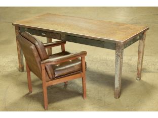 Aged Green Steelcase Desk with Two Drawers