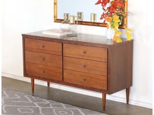 Mid-Century 6 Drawer Dresser with Decorative Frame Detailing, Vintage 1960's