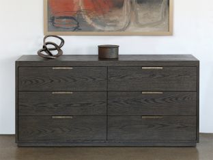 Sable Brown Oak 6 Drawer Dresser With Brass Pulls