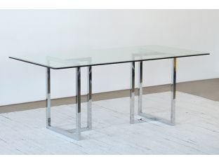 Chrome Sawhorse Dining Table with Glass Top