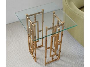 Bamboo Accent Table with Glass Top