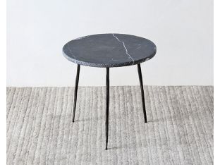 Medium Black Marble End Table with Hammered Steel Base