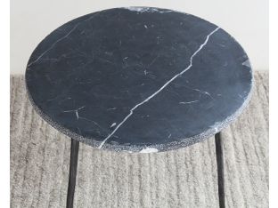 Medium Black Marble End Table with Hammered Steel Base