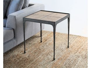 Hammered Iron End Table with Reclaimed Pine Top